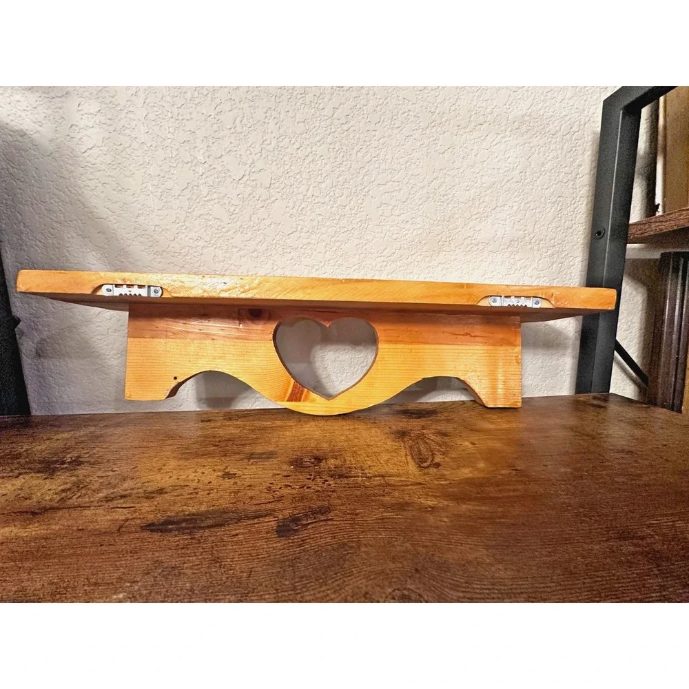 Vintage 1990s Heart Cut-out Wood Shelf w/Plate Groove Country Cottage Farmhouse